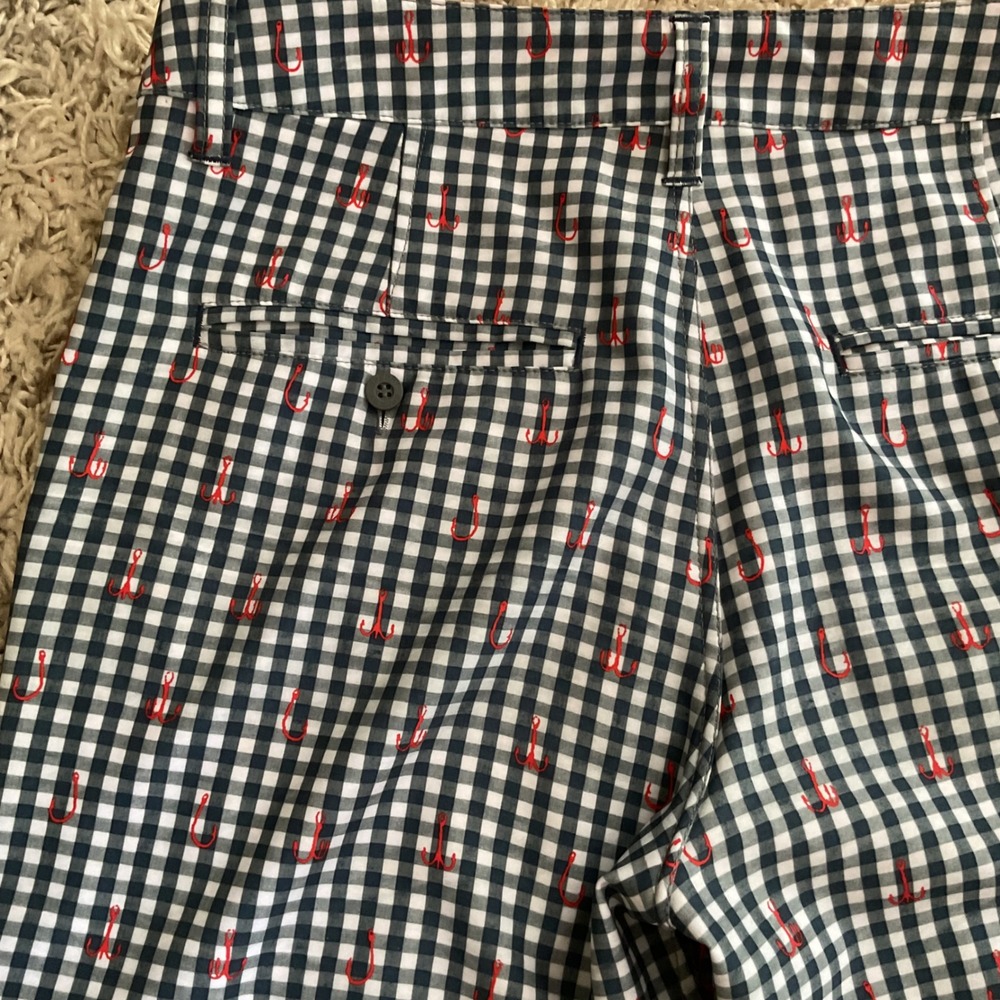 Sperry Mens Navy Gingham Fishing Hook Embroidered Performance Shorts Size 32 - Picture 8 of 10